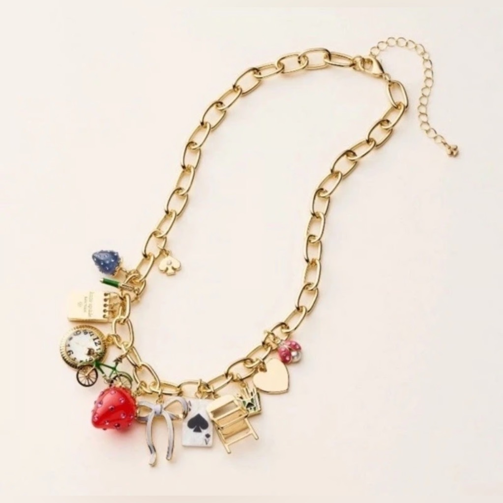 Kate Spade X Target Gold Colored Charm Necklace With Multicolor Accents Used